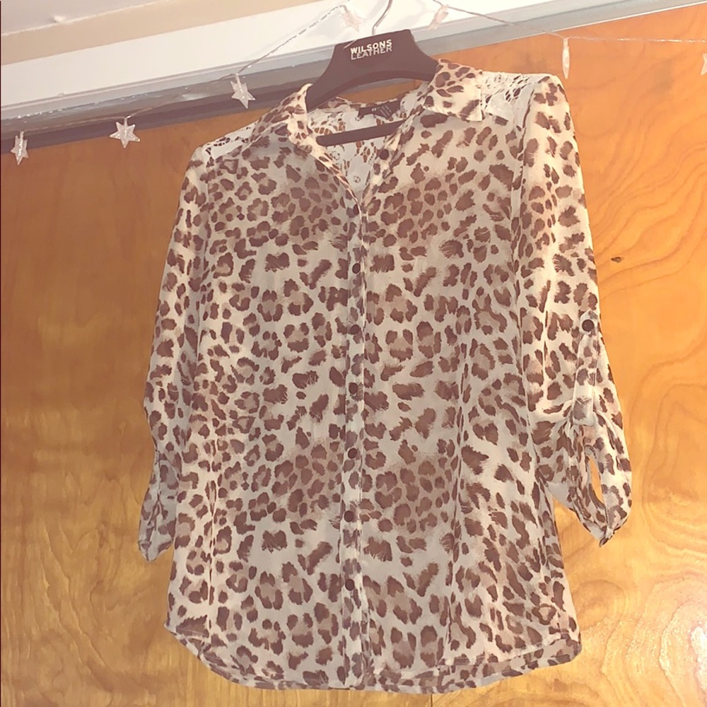 Leopard sheer buttonup